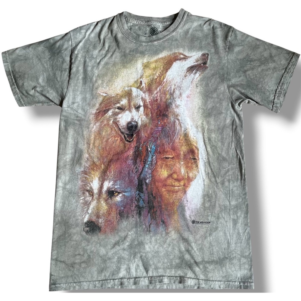 The Mountain Denton Lund Wolf Native American Elder Tie Dye T-Shirt Mens Medium